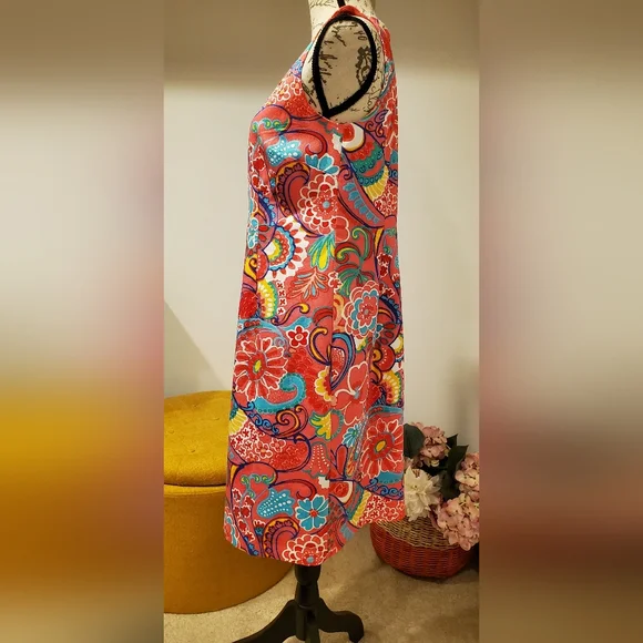 TALBOTS WOMEN'S Pink Sleeveless Textured Shift Dress-Mod Floral,Size 6. - Picture 3 of 10